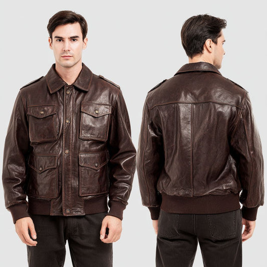 Vintage Brown Leather Bomber Jacket - Classic Aviator Flight Jacket